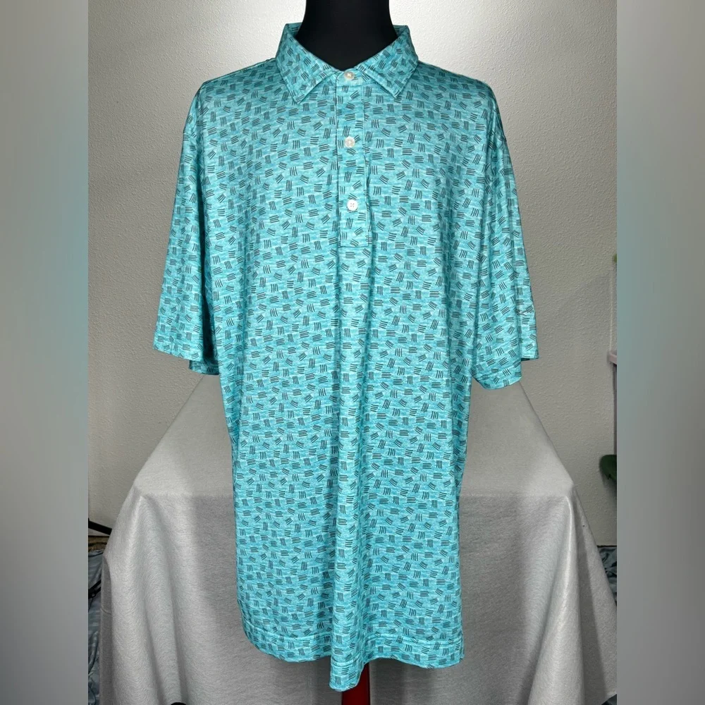 FootJoy FJ Golf Performance Short Sleeve Teal Sketched Print Lisle Polo XXL 2XL - Picture 5 of 8